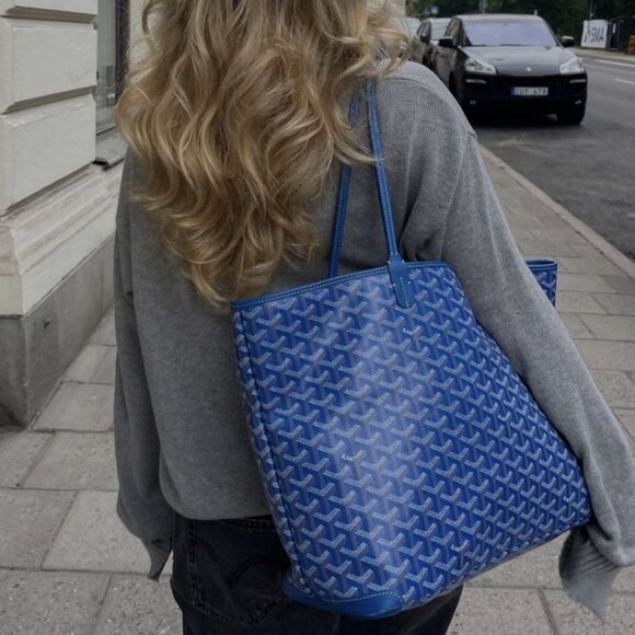 RARE Authentic Goyard Saint Louis PM Sky Blue Shoulder Tote Bag & Pouch Purse - Picture 6 of 15